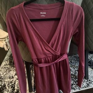 Hollister Burgundy Long Sleeve Wrap Top